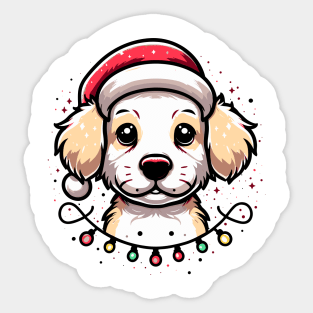 Adorable Dog Christmas Lights Santa Hat Sticker